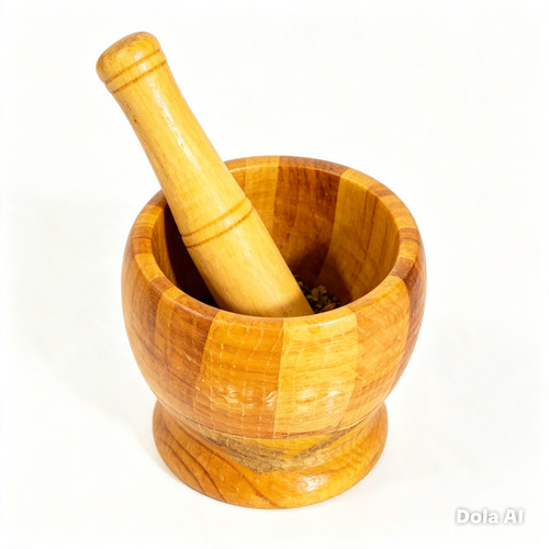 Wooden mortar and pestle set - mortar,