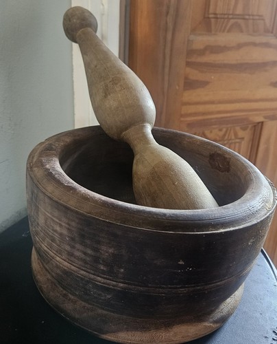 Large antique wooden mortar - large,