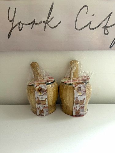 Bamboo mortar and - bamboo, set