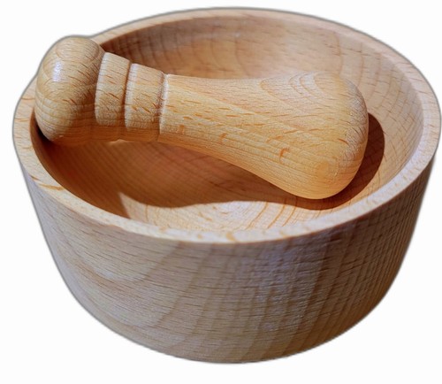 Beech wood pestle mortar - wood, &