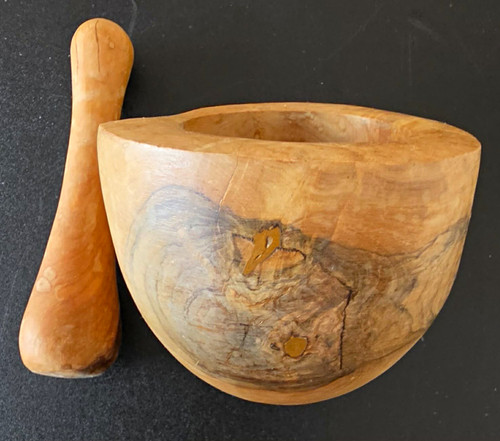 Treen wood mortar pestle - wood, &