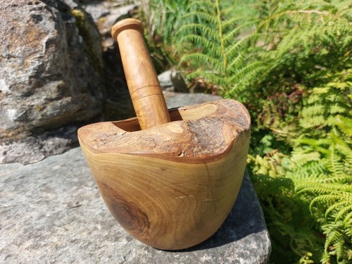 Hand lathe turned mortar and - hand,