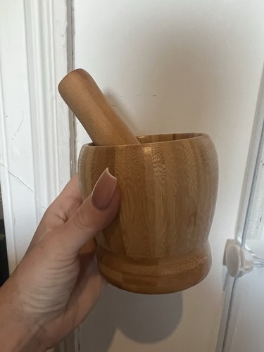 New bamboo mortar - new, pestle