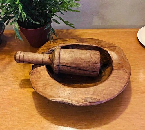 Hand carved wood mortar - mortar, &