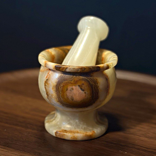 Marbled stone mortar - marbled, pestle