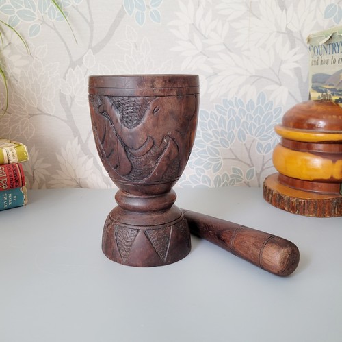 Hand carved wooden - carved, mortar