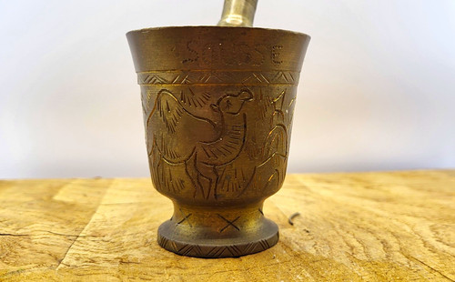 Vintage brass etched - etched, mortar