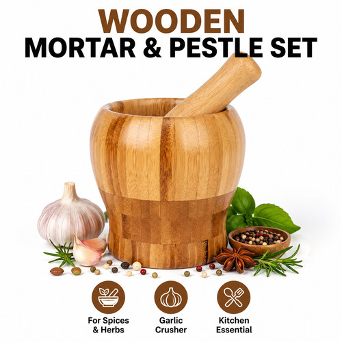 Wooden mortar pestle set - mortar,