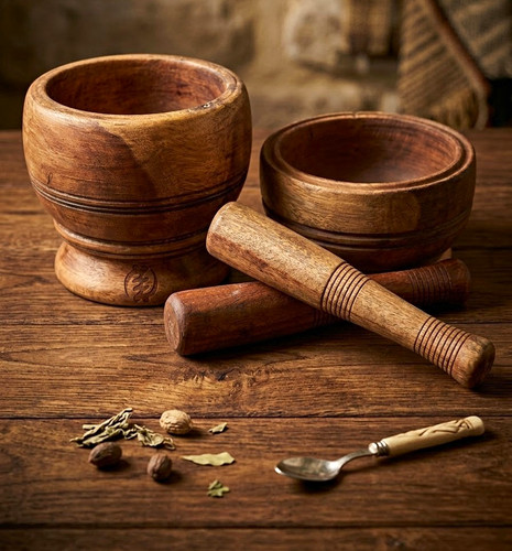 Wooden mortar pestle set - wooden,