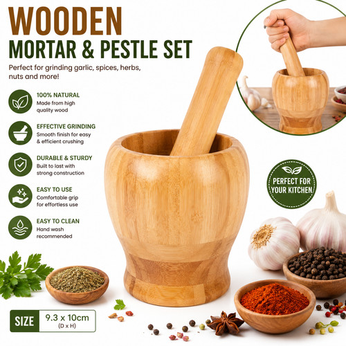 Wooden mortar pestle set - mortar,
