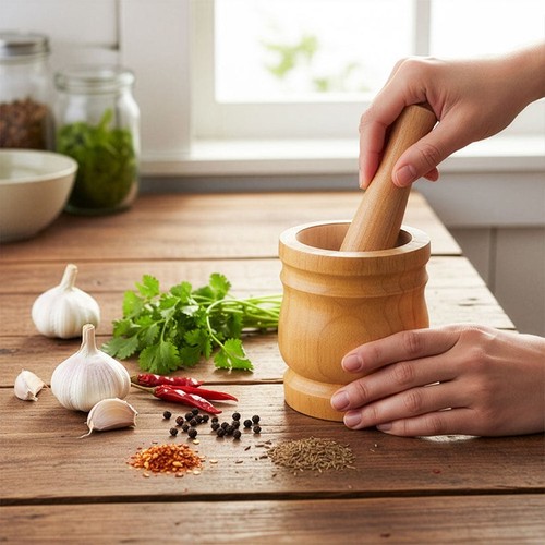 Wood mortar and pestle - pestle, natural