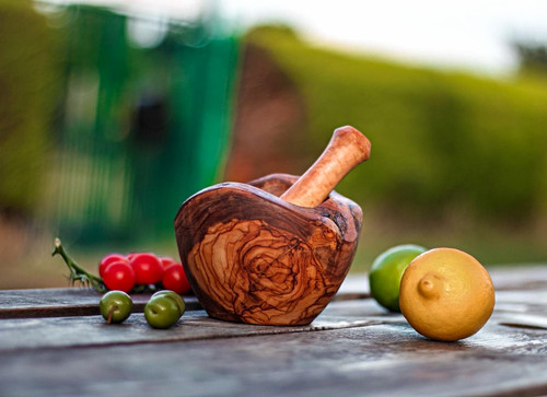 Olive wood mortar pestle - wood,